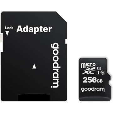 მეხსიერების ბარათი Goodram M1AA-2560R12, 256GB, microSDXC, C10, UHS-I, U1, Black