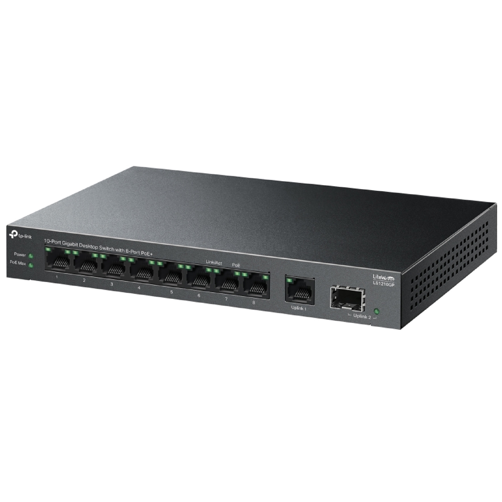 TP-Link LS1210GP, 10-Port Gigabit, PoE+Switch, Black