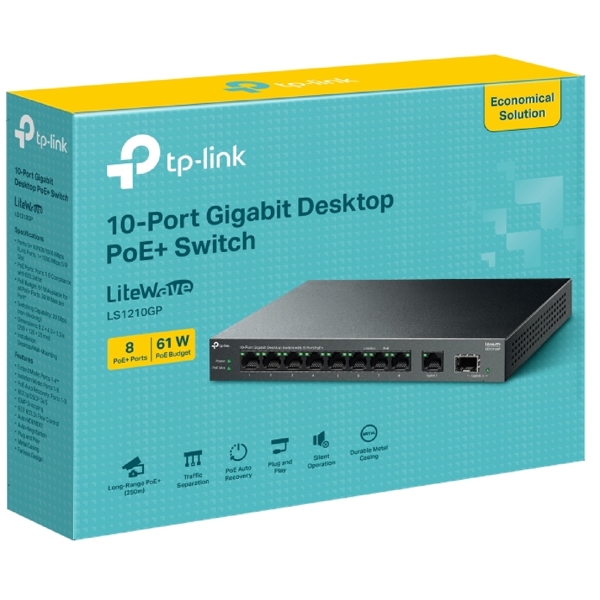 სვიჩი TP-Link LS1210GP, 10-Port Gigabit, PoE+Switch, Black