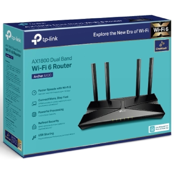 როუტერი TP-Link Archer AX20, 1201Mbps, Router, Black