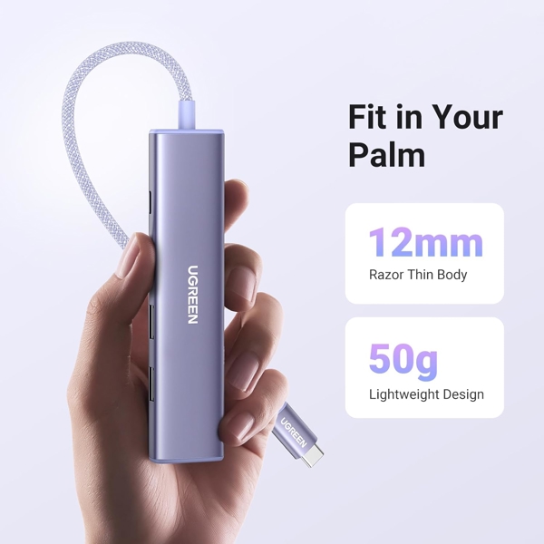 USB-C ჰაბი UGREEN CM478 (35582), USB, USB-C, HDMI, HUB, Purple