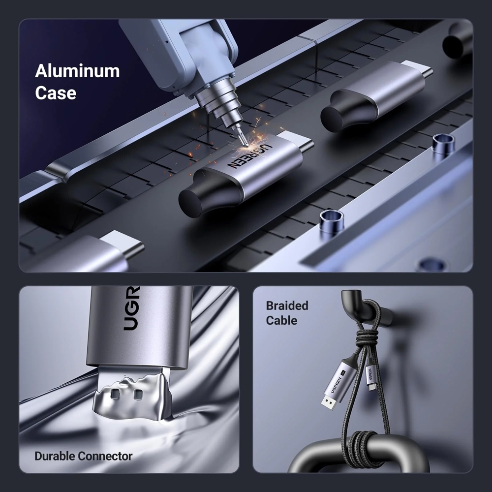 UGREEN CM556 (25839), 8K, Type-C to DisplayPort, 3m, Black/Grey