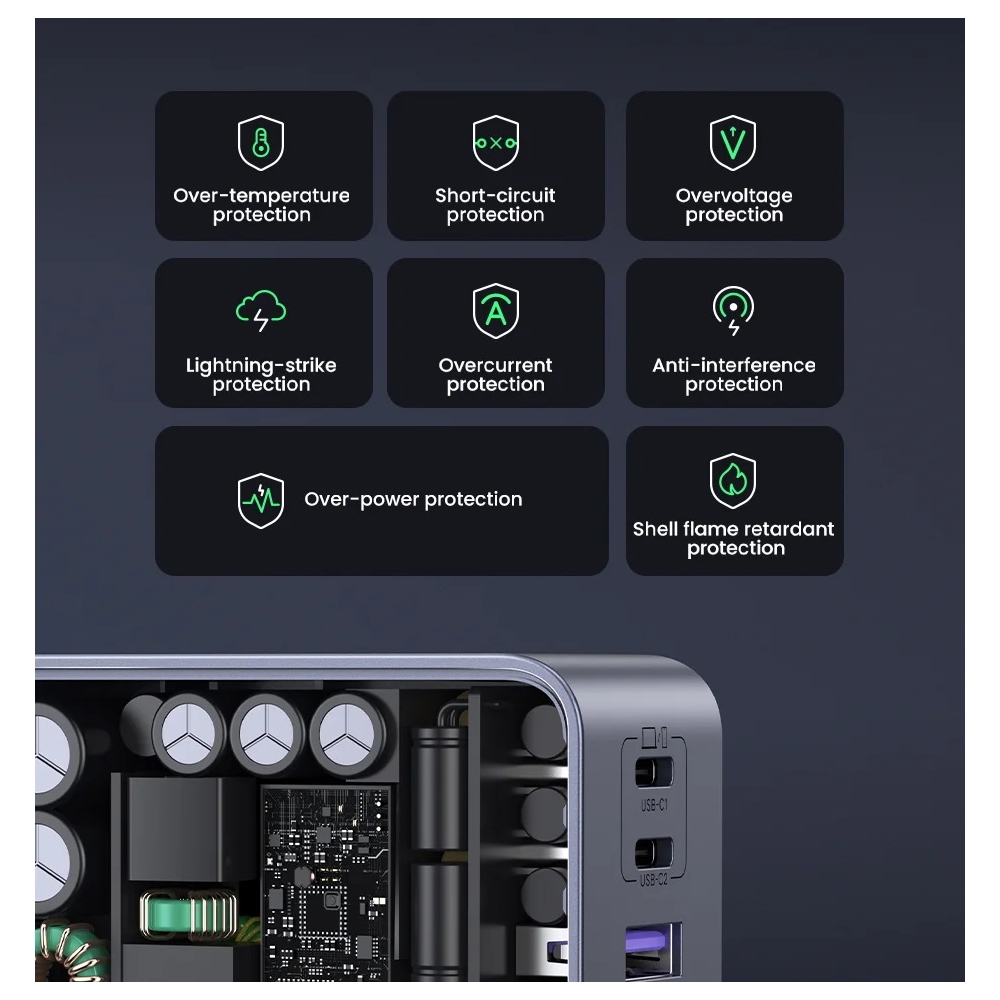 მობილურის დამტენი UGREEN X553 (35042) Nexode Air, 65W, USB, Type-C, Grey