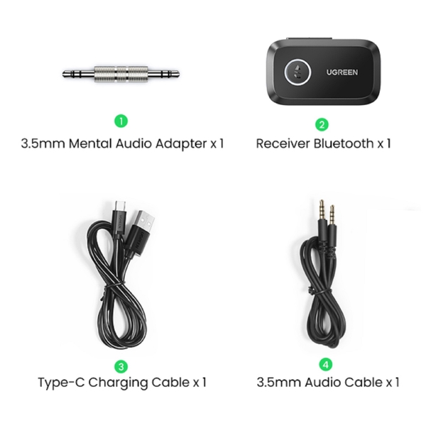 UGREEN CM596 (90748), Bluetooth, AUX, Car Adapter, Black