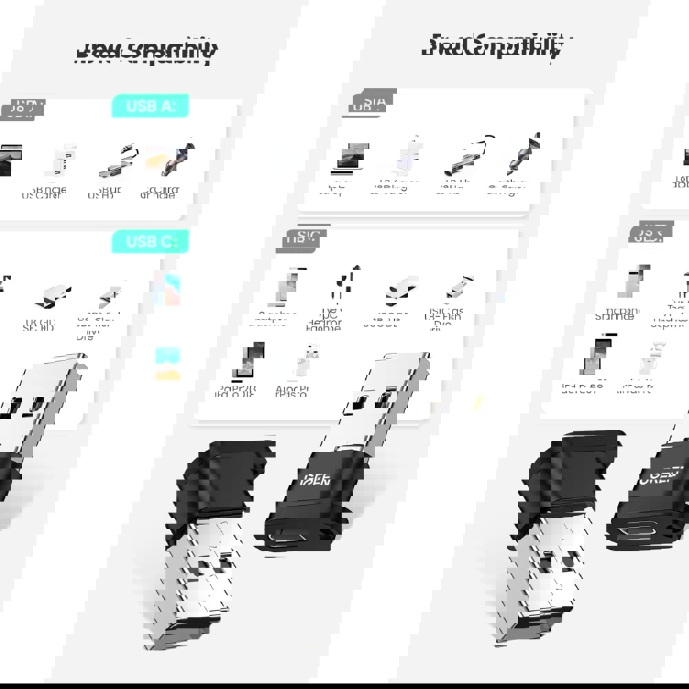 USB ადაპტერი UGREEN US280 (50568), USB-A Male To Type-C Female Adapter, Black