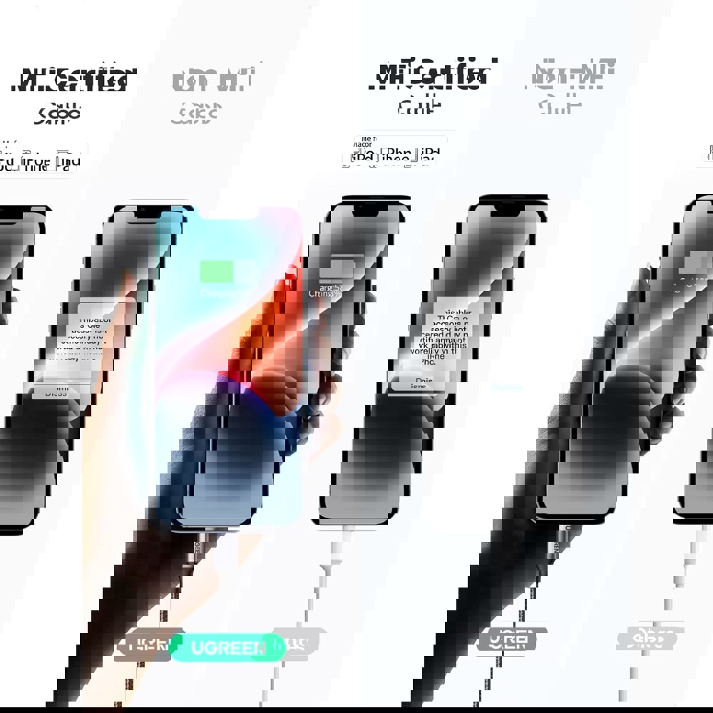 UGREEN US304 (60760), MFi, Type-C to Lightning Cable, 1.5m, Black