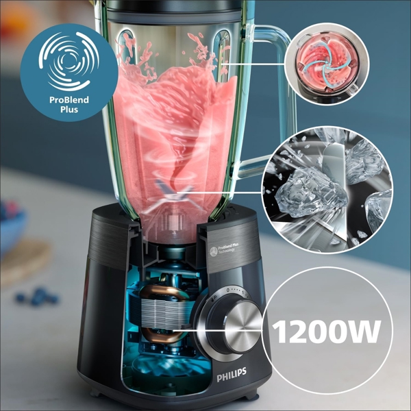 Philips HR3030/00, 1200W, 1.5L, Blender, Black