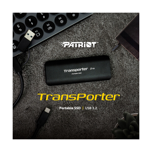 გარე მყარი დისკი Patriot PTP2TBPEC Transporter, 2TB, External SSD, 2.5", USB-C, Black