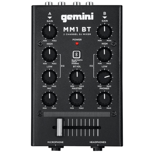 DJ მიქშერი Gemini MM1BT E, Bluetooth, 2 Channel DJ Mixer, Black