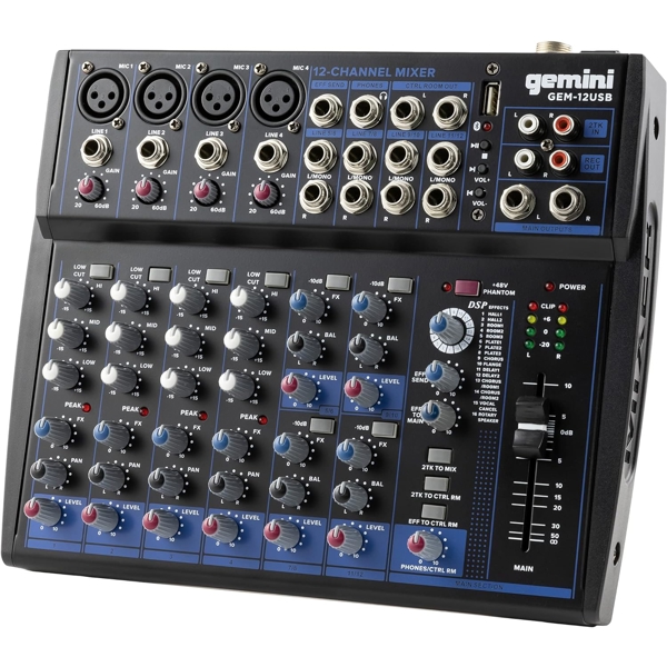 ანალოგური მიქშერი Gemini GEM-12USB E, Bluetooth, 12 Channel USB Mixer, Black