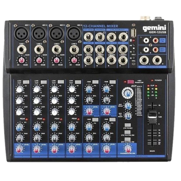 ანალოგური მიქშერი Gemini GEM-12USB E, Bluetooth, 12 Channel USB Mixer, Black