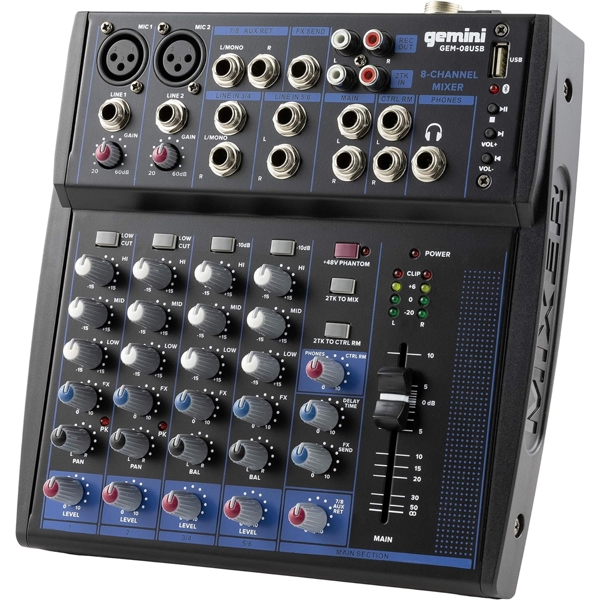 ანალოგური მიქშერი Gemini GEM-08USB E, Bluetooth, 8 Channel USB Mixer, Black