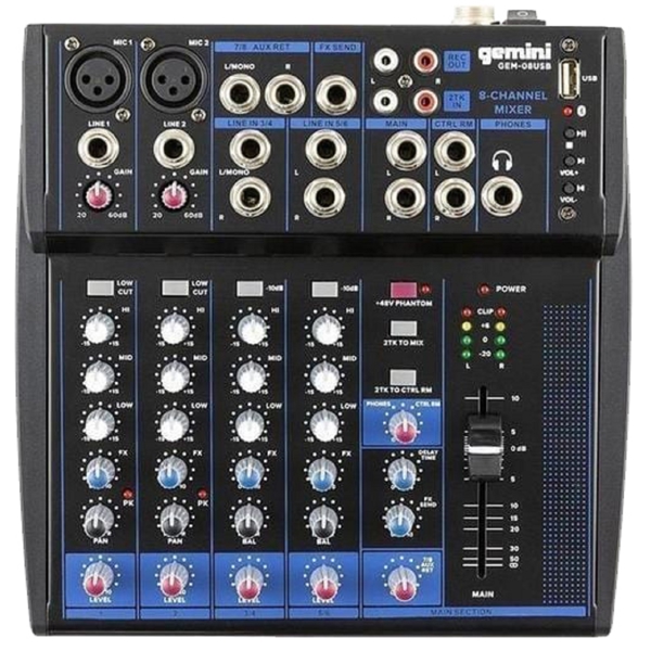 ანალოგური მიქშერი Gemini GEM-08USB E, Bluetooth, 8 Channel USB Mixer, Black