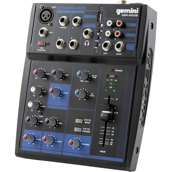 Gemini GEM-05USB E, Bluetooth, 5 Channel USB Mixer, Black