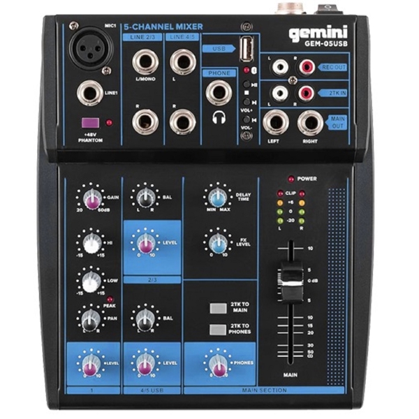 Gemini GEM-05USB E, Bluetooth, 5 Channel USB Mixer, Black