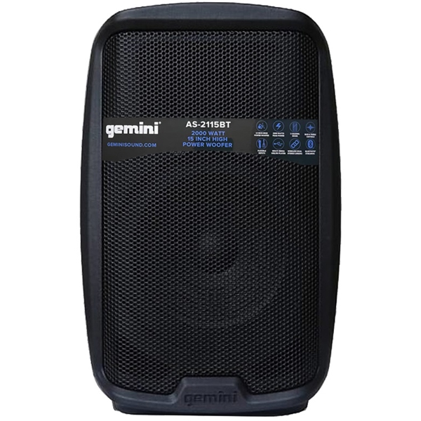 დინამიკი Gemini AS-2115BT E 15", 2000W, Bluetooth, XLR, RCA, Speaker, Black