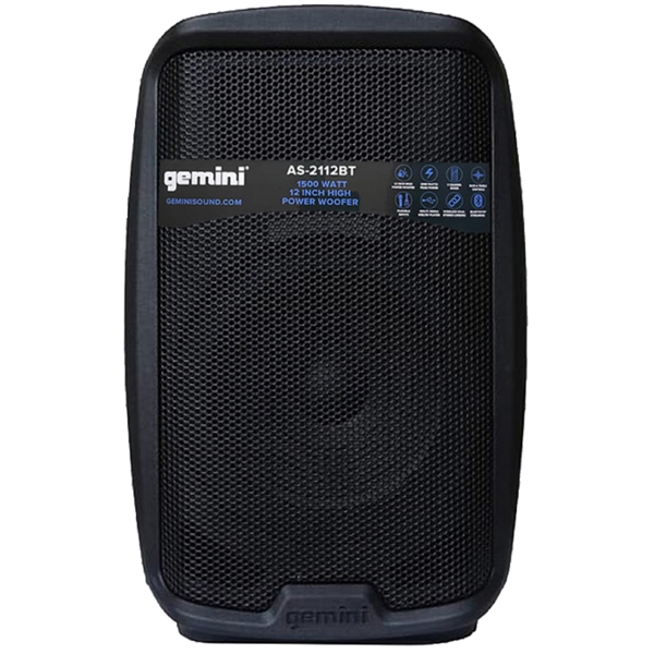 Gemini AS-2112BT E 12", 1500W, USB, SD, XLR, RCA, Bluetooth, Speaker, Black