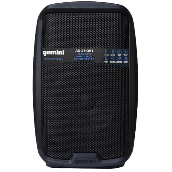 Gemini AS-2110BT E 10", 1000W, USB, SD, XLR, RCA, Bluetooth, Speaker, Black