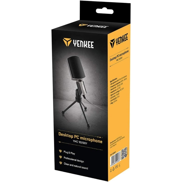 Yenkee YMC 1020GY, 3.5mm, Desktop Microphone, Black