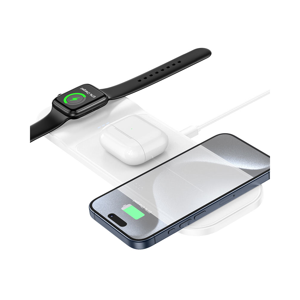 Hoco 6942007612012 CQ5 Step, 22.5W, 3-in-1 Wireless Charger, White