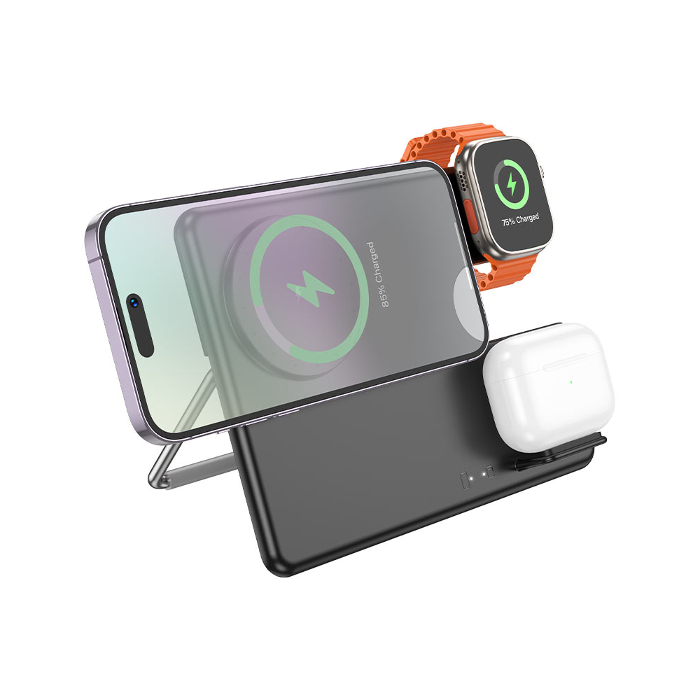 უსადენო დამტენი Hoco 6942007602310 CQ Geek, 15W, 3-in-1 Magnetic Wireless Charger, Black