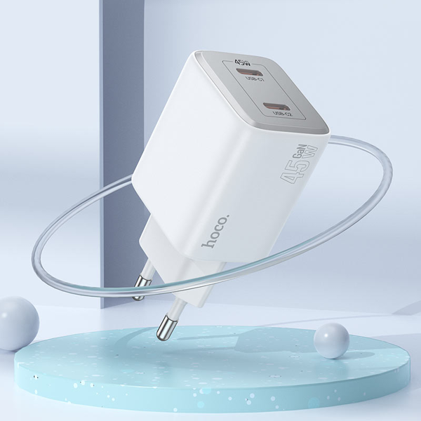 მობილურის დამტენი Hoco 6942007617093 N42 Elogiado, 45W, USB-C, White