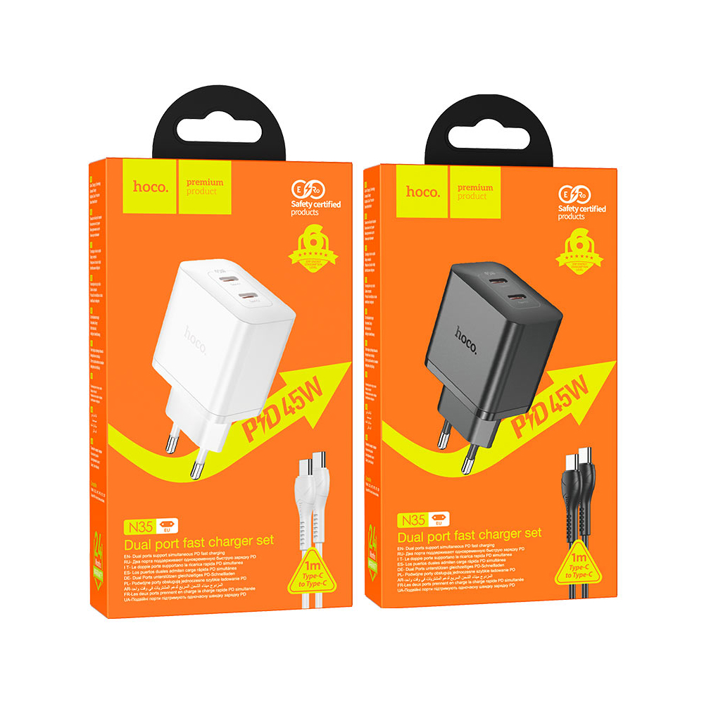 მობილურის დამტენი Hoco 6931474797209 N35 Streamer, 45W, USB-C, White