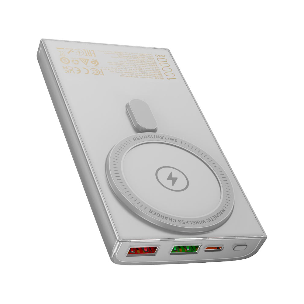 პორტატული დამტენი Hoco 6942007612142 Q22 Taurus, 10000mAh, USB, USB-C, Wireless, Power Bank, Gray