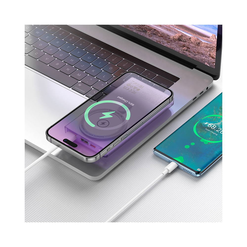 პორტატული დამტენი Hoco 6942007612142 Q22 Taurus, 10000mAh, USB, USB-C, Wireless, Power Bank, Gray