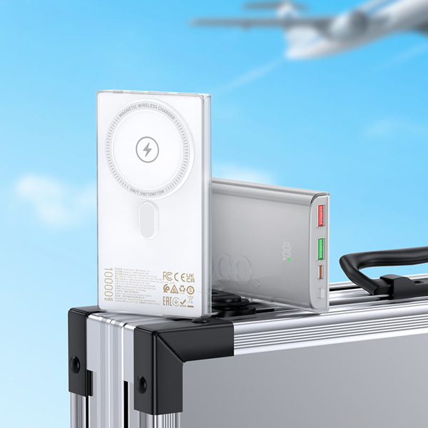 პორტატული დამტენი Hoco 6942007612142 Q22 Taurus, 10000mAh, USB, USB-C, Wireless, Power Bank, Gray
