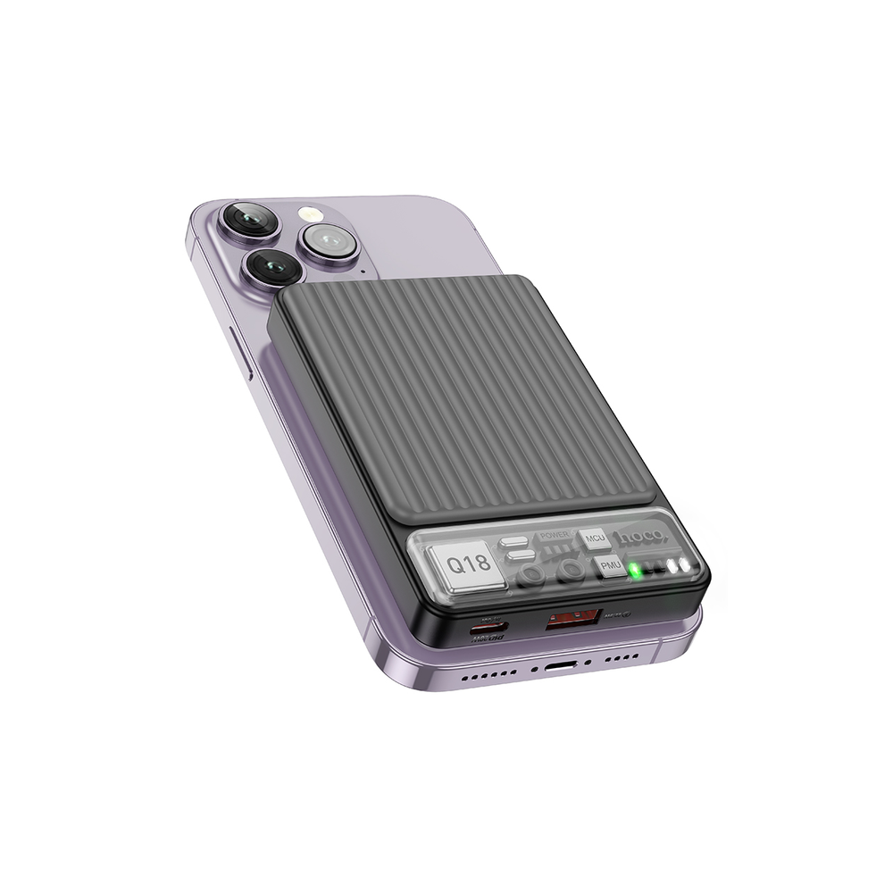 Hoco 6942007605182 Q18 Tourer, 10000mAh, USB, USB-C, Wireless, Power Bank, Black