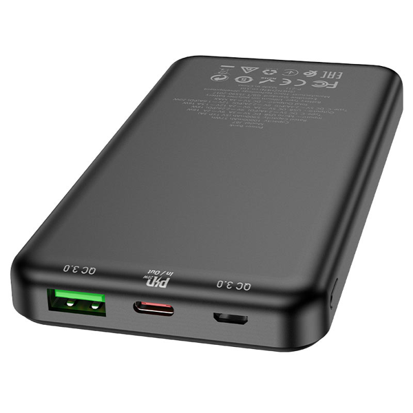პორტატული დამტენი Hoco 6931474761019 J87 Tacker, 10000mAh, USB, Type-C, Power Bank, Black