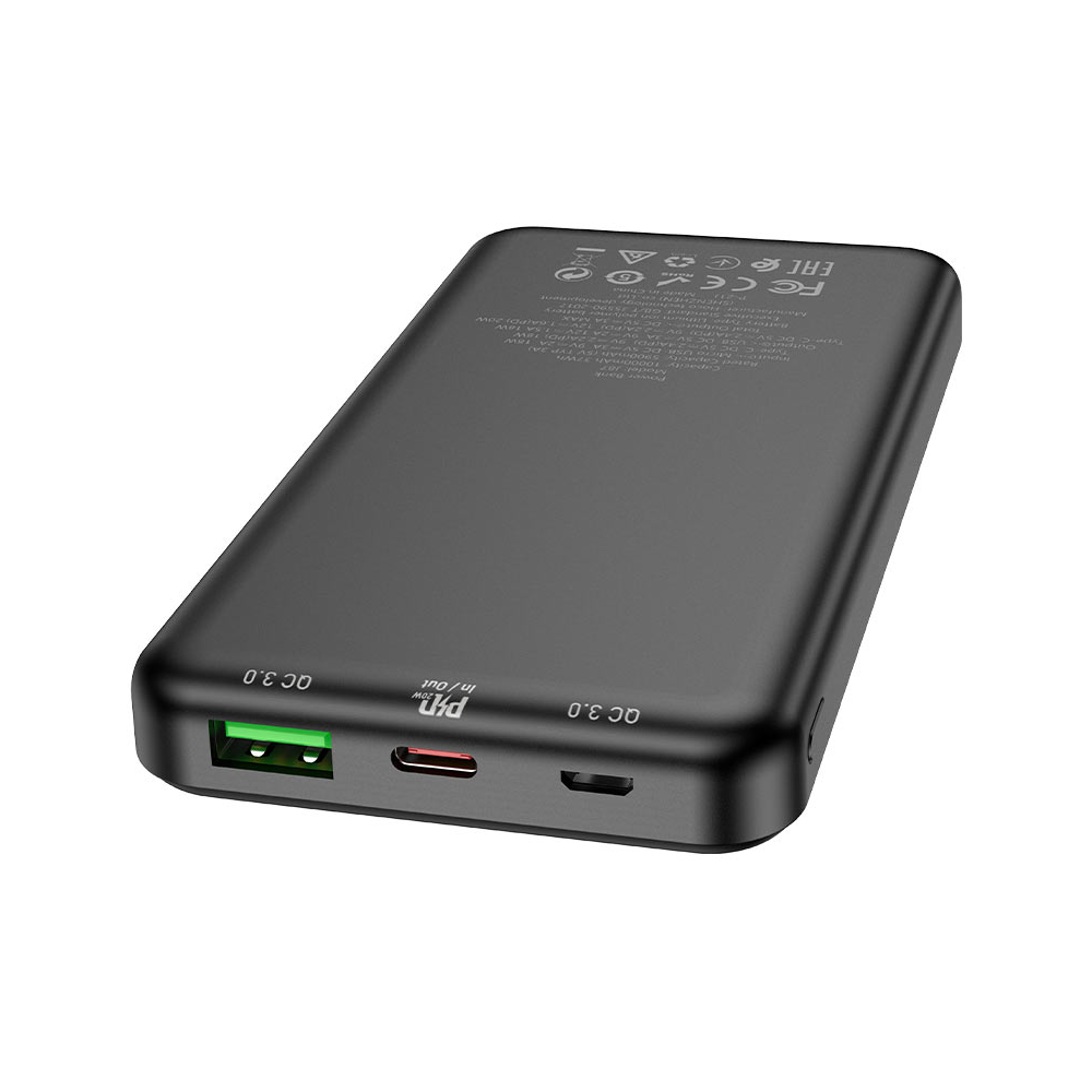 პორტატული დამტენი Hoco 6931474761019 J87 Tacker, 10000mAh, USB, Type-C, Power Bank, Black