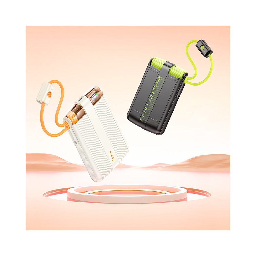 პორტატული დამტენი Hoco 6942007619523 J127 Mecha, 10000 mAh, Type-C, Lightning, Power Bank, Milky White