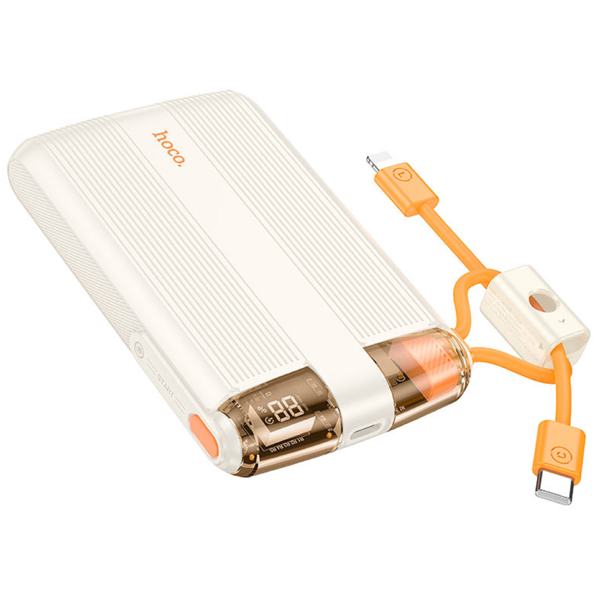 პორტატული დამტენი Hoco 6942007619523 J127 Mecha, 10000 mAh, Type-C, Lightning, Power Bank, Milky White