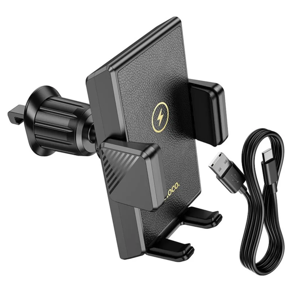 უსადენო დამტენი Hoco 6942007618588 HW21 Precious, 15W, Wireless Fast Charging Car Holder, Black