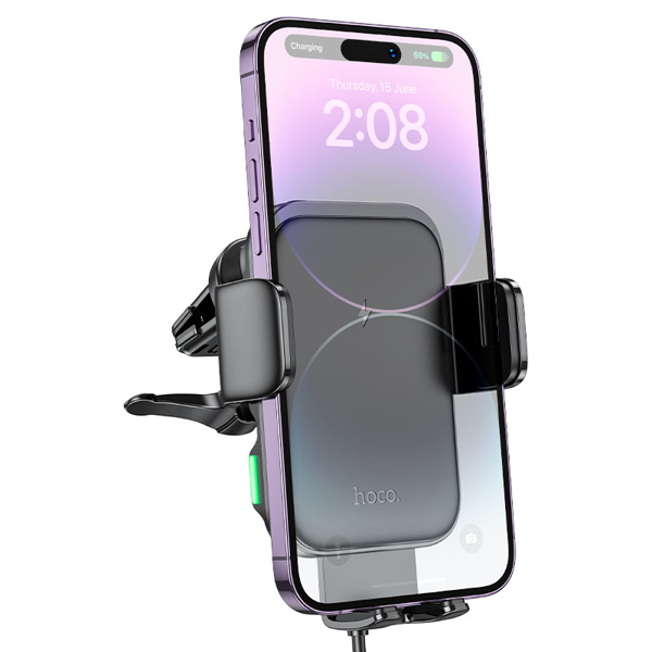 უსადენო დამტენი Hoco 6942007611480 HW10 Jenny, 15W, Wireless Charging Car Holder, Black