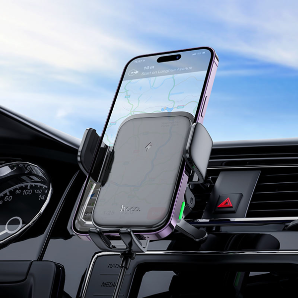 უსადენო დამტენი Hoco 6942007611480 HW10 Jenny, 15W, Wireless Charging Car Holder, Black