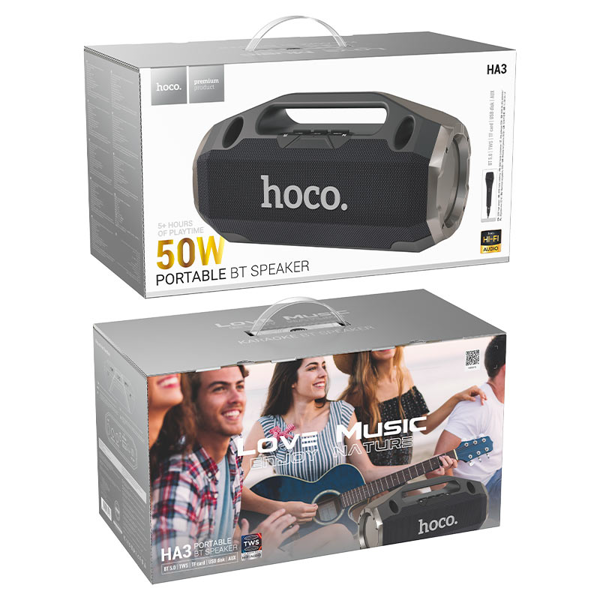 დინამიკი Hoco 6942007604130 HA3 Drum, 50W, Bluetooth, USB, AUX, Speaker, Black