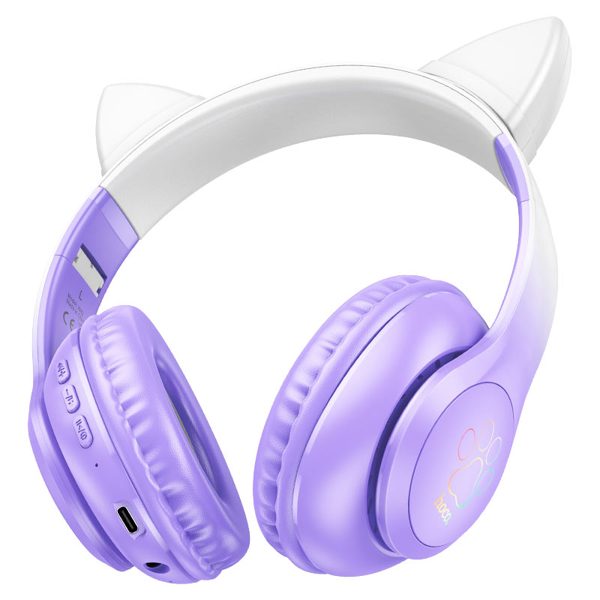 ყურსასმენი Hoco 6931474795854 W42 Cat Ears, Headset, Wireless, Bluetooth, TF, AUX, Purple Grape