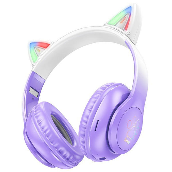 ყურსასმენი Hoco 6931474795854 W42 Cat Ears, Headset, Wireless, Bluetooth, TF, AUX, Purple Grape