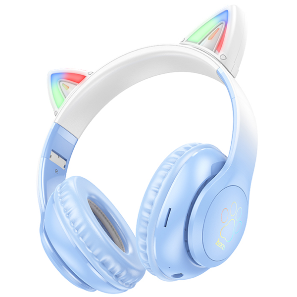 ყურსასმენი Hoco 6931474795861 W42 Cat Ears, Headset, Wireless, Bluetooth, TF, AUX, Crystal Blue