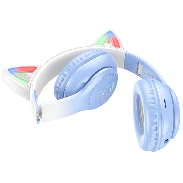 ყურსასმენი Hoco 6931474795861 W42 Cat Ears, Headset, Wireless, Bluetooth, TF, AUX, Crystal Blue