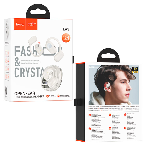 ყურსასმენი Hoco 6942007619158 EA3 Talent, Earbuds, Wireless, Bluetooth, Milky White