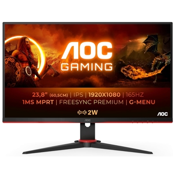 მონიტორი AOC 24G2SPAE/BK, 23.8", Monitor, FHD, IPS, HDMI, DP, VGA, Black/Red