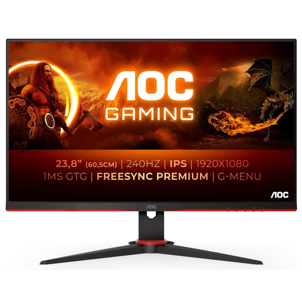 AOC 24G2ZE/BK, 23.8", Monitor, FHD, IPS, HDMI, DP, Black/Red