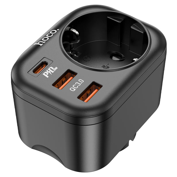 ადაპტერი Hoco 6931474766168 NS3, 20W, 1 Socket, USB-A, USB-C, Black