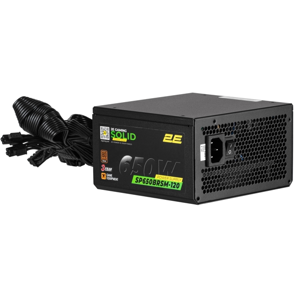 2E 2E-SP650BRSM-120 Solid, 650W, 80 Plus, Power Supply, Black