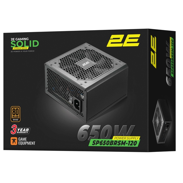 2E 2E-SP650BRSM-120 Solid, 650W, 80 Plus, Power Supply, Black