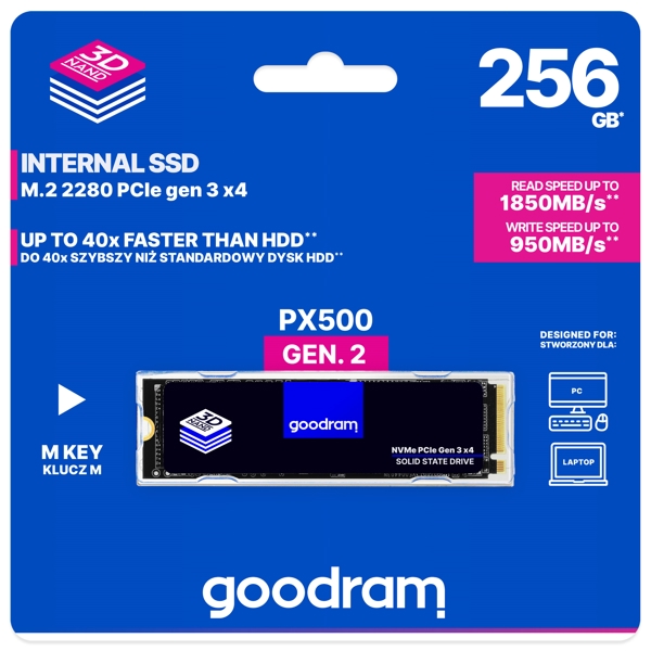 მყარი დისკი Goodram SSDPR-PX500-256-80-G2 PX500, 256GB, M.2, Internal Hard Drive